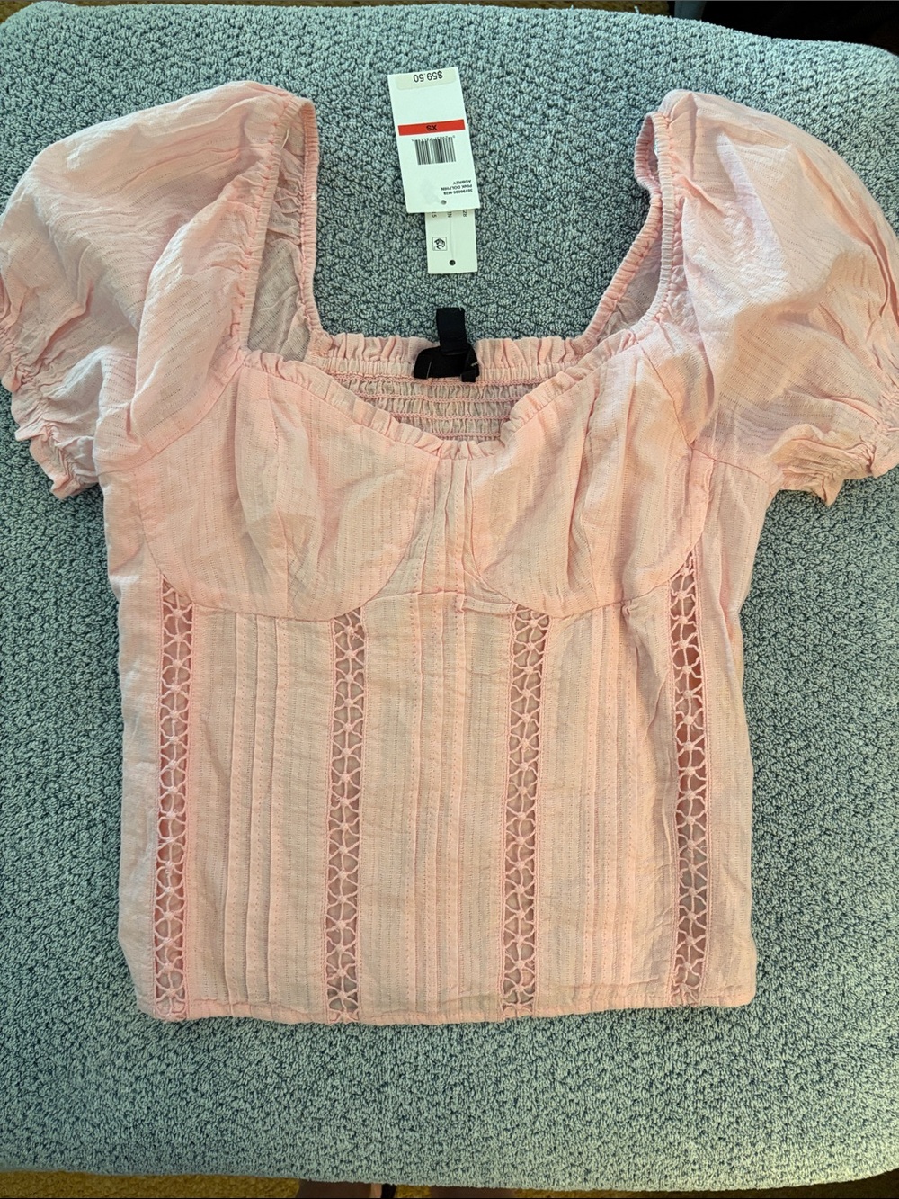Jessica Simpson Light Pink Puff-Sleeve Square-Neck Blouse